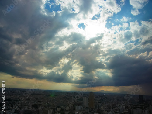Light to pour into the earth from the sky where a typhoon left for