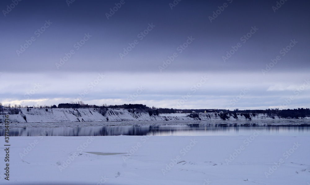 Beautiful Winter scenery of Cap-Santé  and the St-Lawrence river Quebec Canada