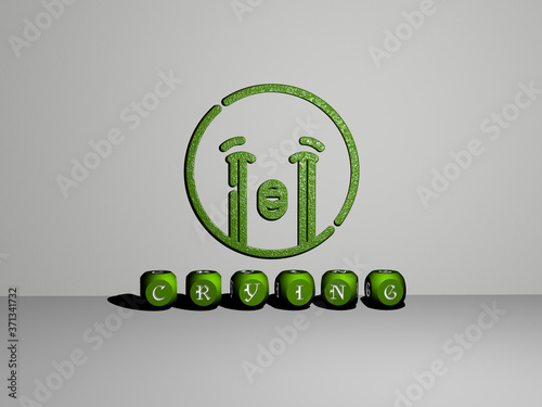3D graphical image of crying vertically along with text built by metallic cubic letters from the top perspective, excellent for the concept presentation and slideshows for illustration and cartoon