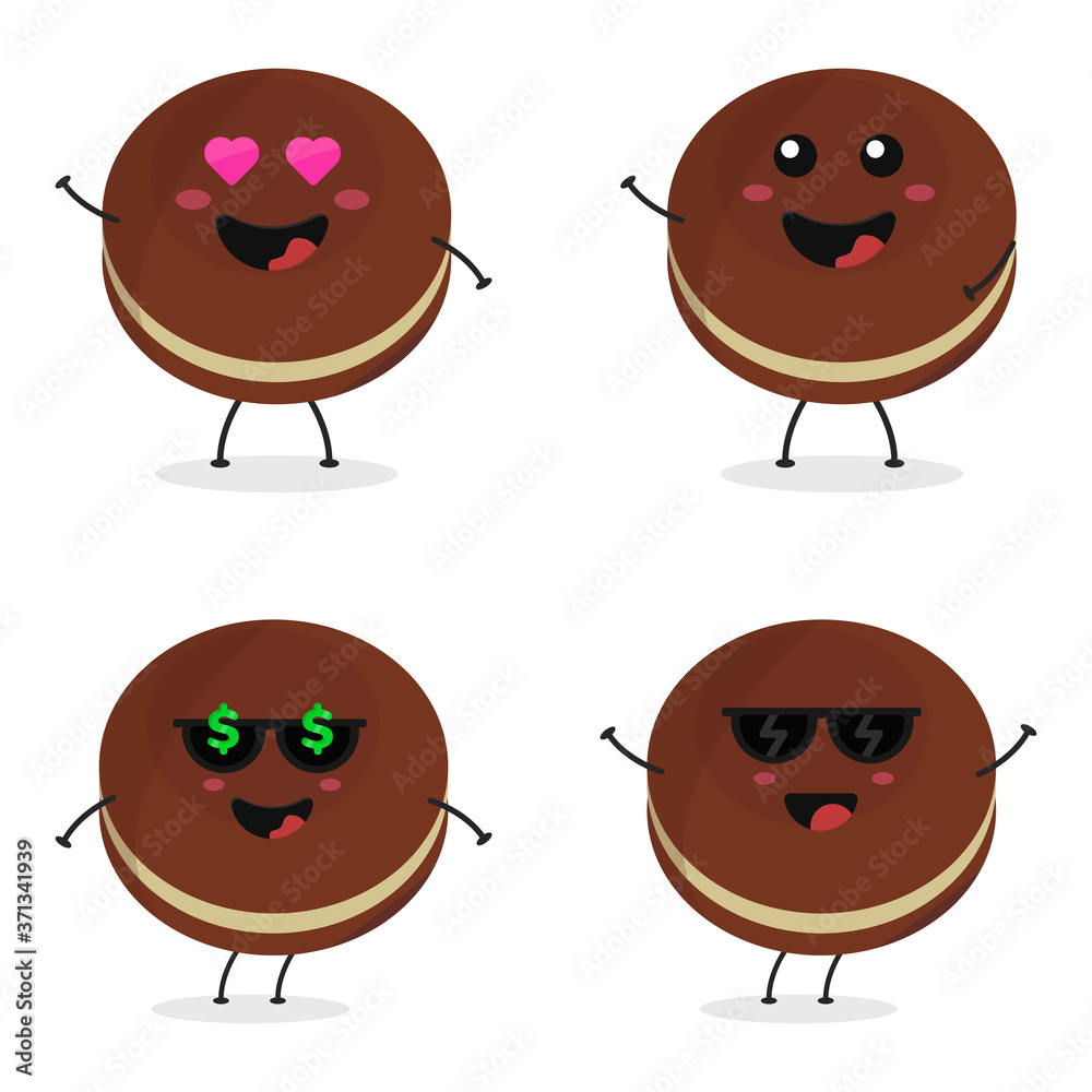 Cute flat cartoon sandwich biscuit illustration. Vector illustration of cute biscuit with a smiling expression.