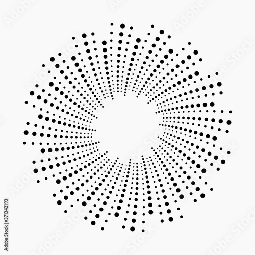Abstract concentric halftone spiral. Abstract circular pattern with dots. Halftone design element for various purposes.
