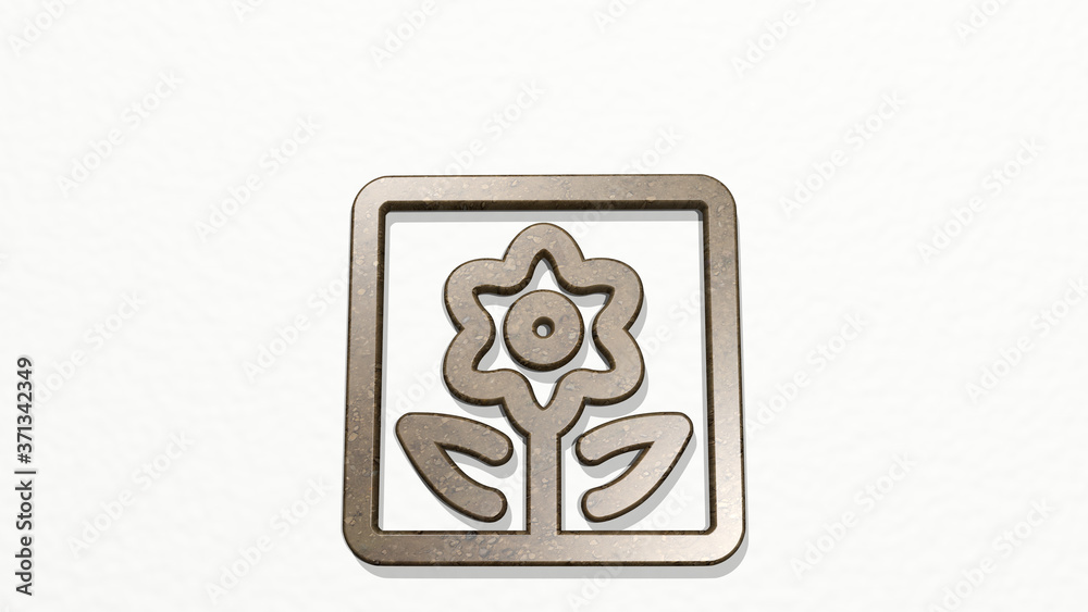 PICTURE FLOWER 3D icon on the wall - 3D illustration for background and beautiful PICTURE FLOWER 3D icon on the wall - 3D illustration for background and beautiful