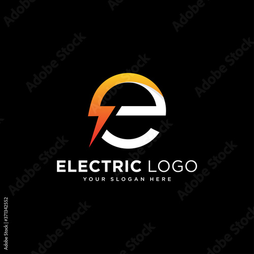 Initial E Letter with Lightning Bolt Logo Vector Design