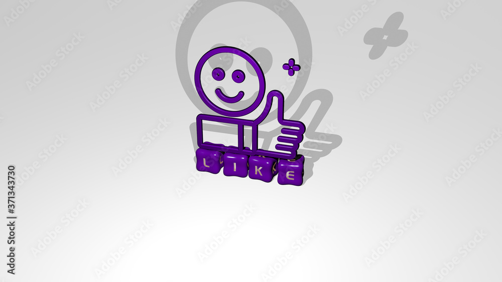 LIKE 3D icon object on text of cubic letters - 3D illustration