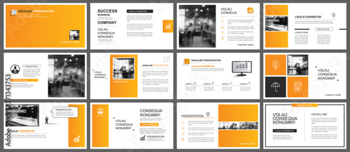 Presentation and slide layout autumn theme template. Design orange gradient background. Use for business annual report, flyer, marketing, leaflet, advertising, brochure, modern style.