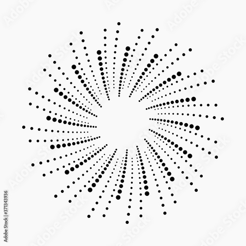 Abstract twist halftone background. Abstract concentric circular dotted pattern. Vector illustrations. Spiral halftone design element for various purposes.