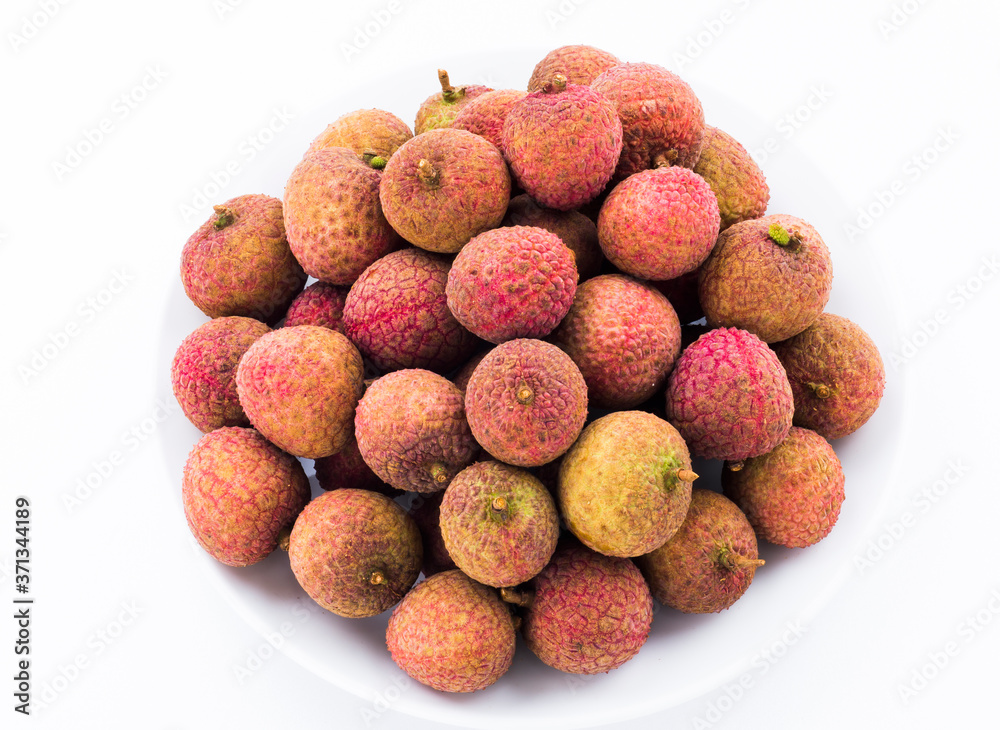 Lychee fruits on white background Lychee fruits on white background
