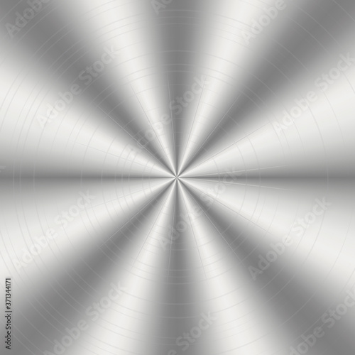 Metallic silver background. Steel chrome material with a gradient. Light realistic metal sheet. Vector image. Stock photo.