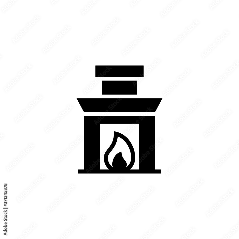 Fireplace icon in black flat glyph, filled style isolated on white background Fireplace icon in black flat glyph, filled style isolated on white background