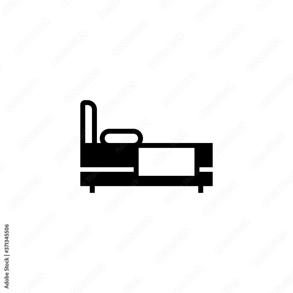 Bed icon in black flat glyph, filled style isolated on white background Bed icon in black flat glyph, filled style isolated on white background