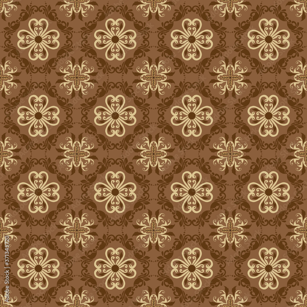 Elegant flower motifs on Solo batik with simple brown mocca color design.