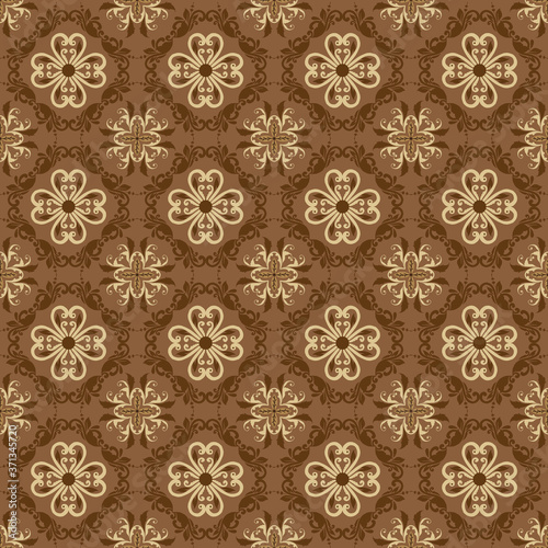 Elegant flower motifs on Solo batik with simple brown mocca color design.