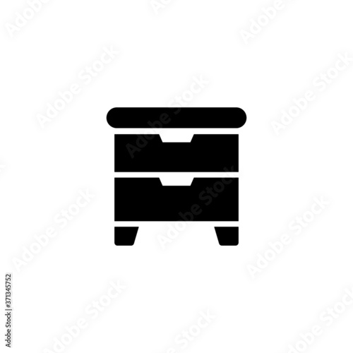 bedside table, nightstand icon in black flat glyph, filled style isolated on white background