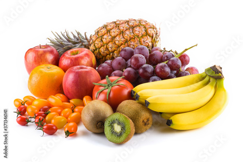 Fototapeta Naklejka Na Ścianę i Meble -  Close-up variety of fresh fruits on the bright table
