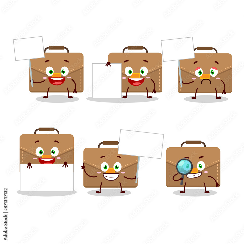 Brown suitcase cartoon character bring information board Brown suitcase cartoon character bring information board