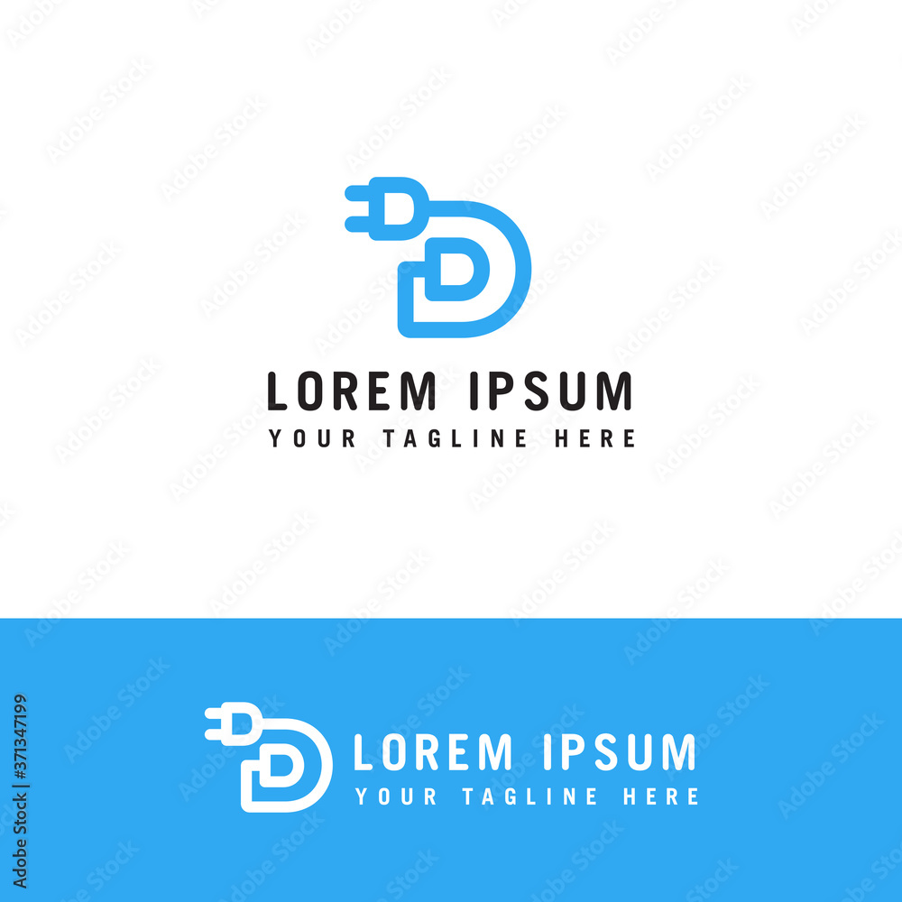logo letter d with icon electric plugs vector design logo letter d with icon electric plugs vector design
