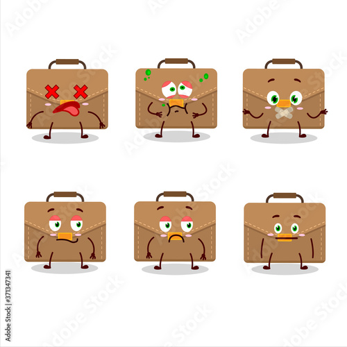 Brown suitcase cartoon character with nope expression