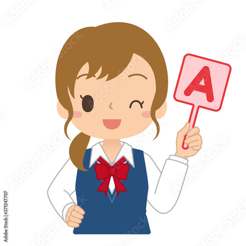 英語のAの札を持った女の子　高校生　中学生　イラスト
