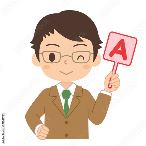 英語のAの札を持った男の子　高校生　中学生　イラスト