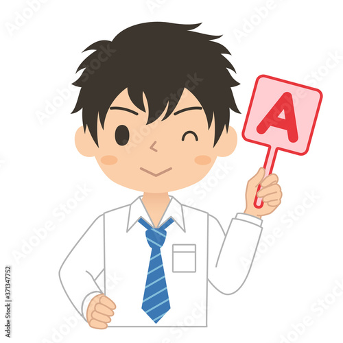 英語のAの札を持った男の子　高校生　中学生　イラスト