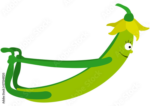 Vegetable yoga peas / Cartoon peas practicing yoga asana bow pose