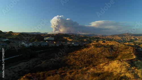 California Wildfire Aerial- The Lake Fire in Angeles National Forest seen from Suburban Neighborhood