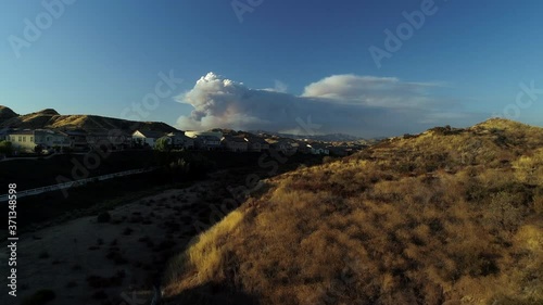 California Wildfire Aerial- The Lake Fire in Angeles National Forest seen from Suburban Neighborhood