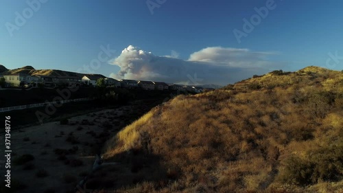 California Wildfire Aerial- The Lake Fire in Angeles National Forest seen from Suburban Neighborhood