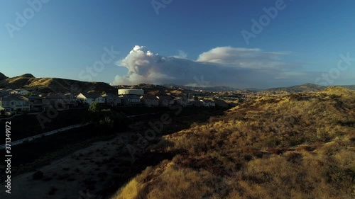 California Wildfire Aerial- The Lake Fire in Angeles National Forest seen from Suburban Neighborhood