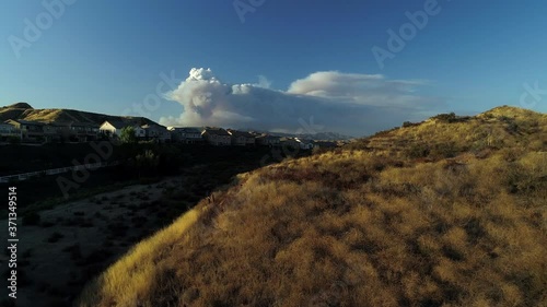 California Wildfire Aerial- The Lake Fire in Angeles National Forest seen from Suburban Neighborhood
