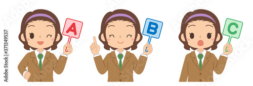 ABCの英語の札を持った女の子　高校生　中学生　イラスト