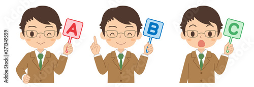 ABCの英語の札を持った男の子　高校生　中学生　イラスト