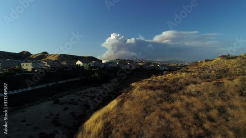 California Wildfire Aerial- The Lake Fire in Angeles National Forest seen from Suburban Neighborhood