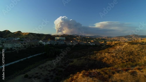 California Wildfire Aerial- The Lake Fire in Angeles National Forest seen from Suburban Neighborhood