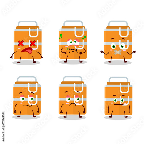 Orange lunch box cartoon character with nope expression