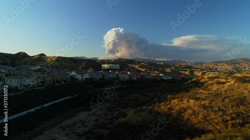 California Wildfire Aerial- The Lake Fire in Angeles National Forest seen from Suburban Neighborhood