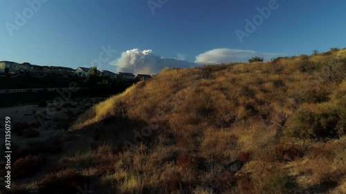 California Wildfire Aerial- The Lake Fire in Angeles National Forest seen from Suburban Neighborhood