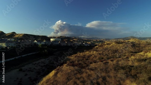 California Wildfire Aerial- The Lake Fire in Angeles National Forest seen from Suburban Neighborhood