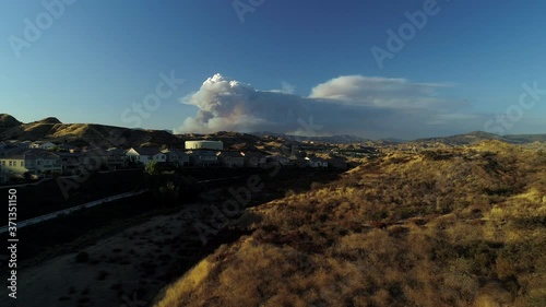 California Wildfire Aerial- The Lake Fire in Angeles National Forest seen from Suburban Neighborhood