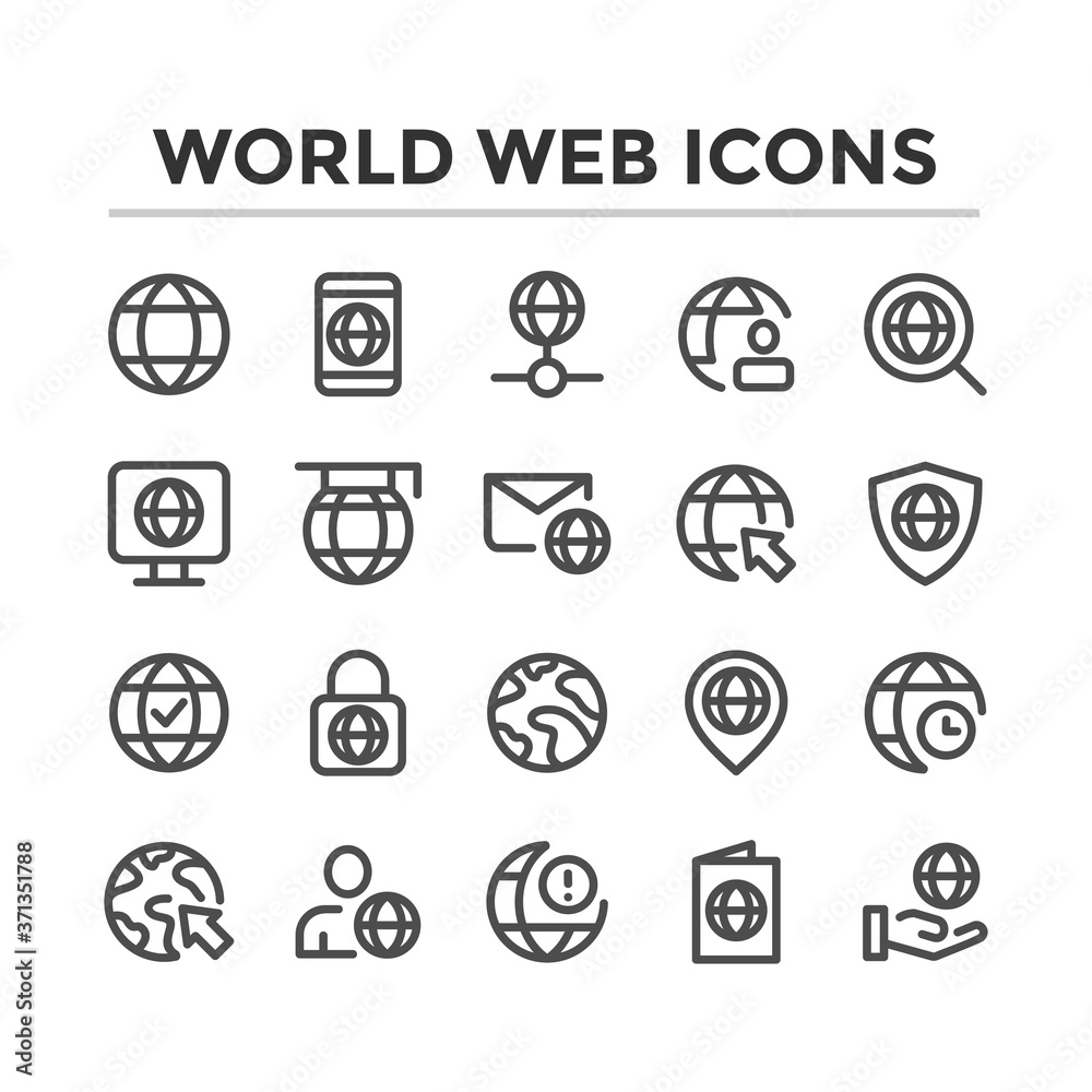 icon set bundle outline world web icon set bundle outline world web
