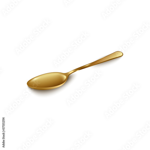 Golden teaspoon or tablespoon, soup spoon realistic vector illustration isolated.