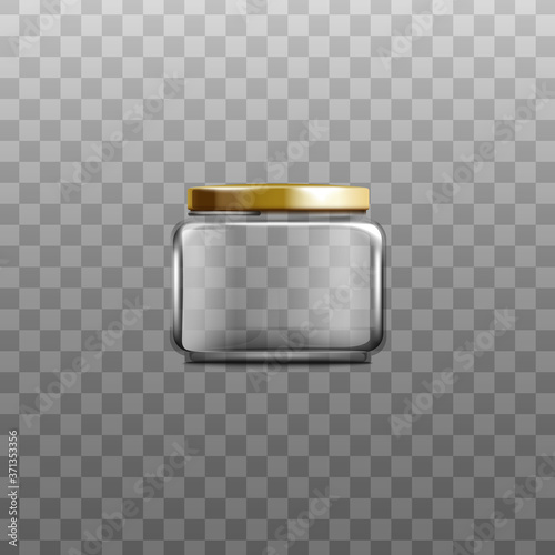 Glass unlabeled jam or marmalade jar realistic vector illustration isolated.