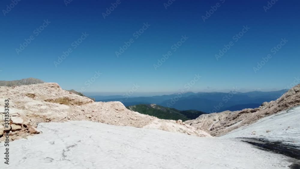 Mountains of the Caucasus. Top view of the glacier and mountains. Aerial photography Mountains of the Caucasus. Top view of the glacier and mountains. Aerial photography