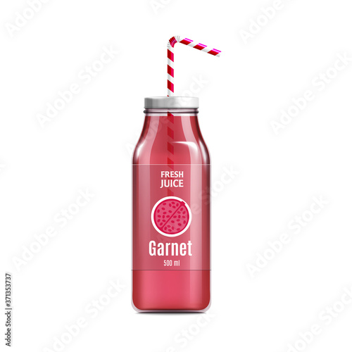 Fresh garnet juice bottle mockup isolated on white background