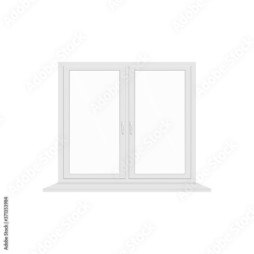 Window white plastic modern frame realistic vector illustration mockup isolated.