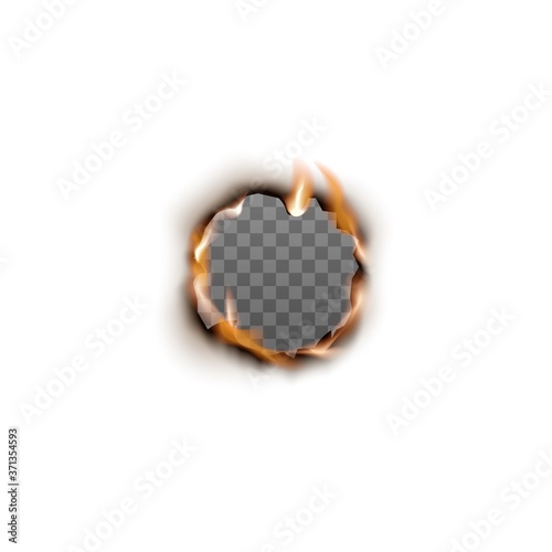 Round hole with burning edges and transparent empty inside