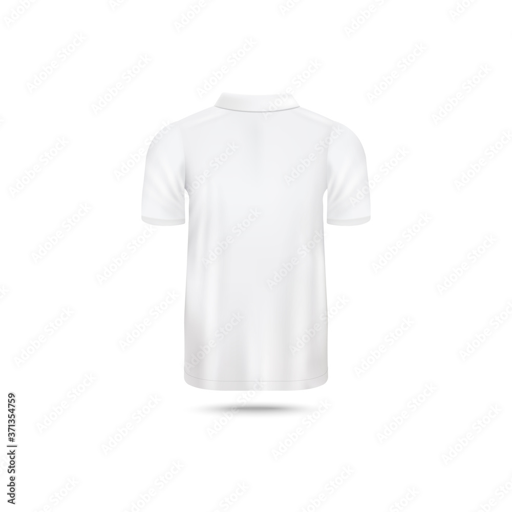 White men's T-shirt with collar seen from back view - realistic mockup White men's T-shirt with collar seen from back view - realistic mockup