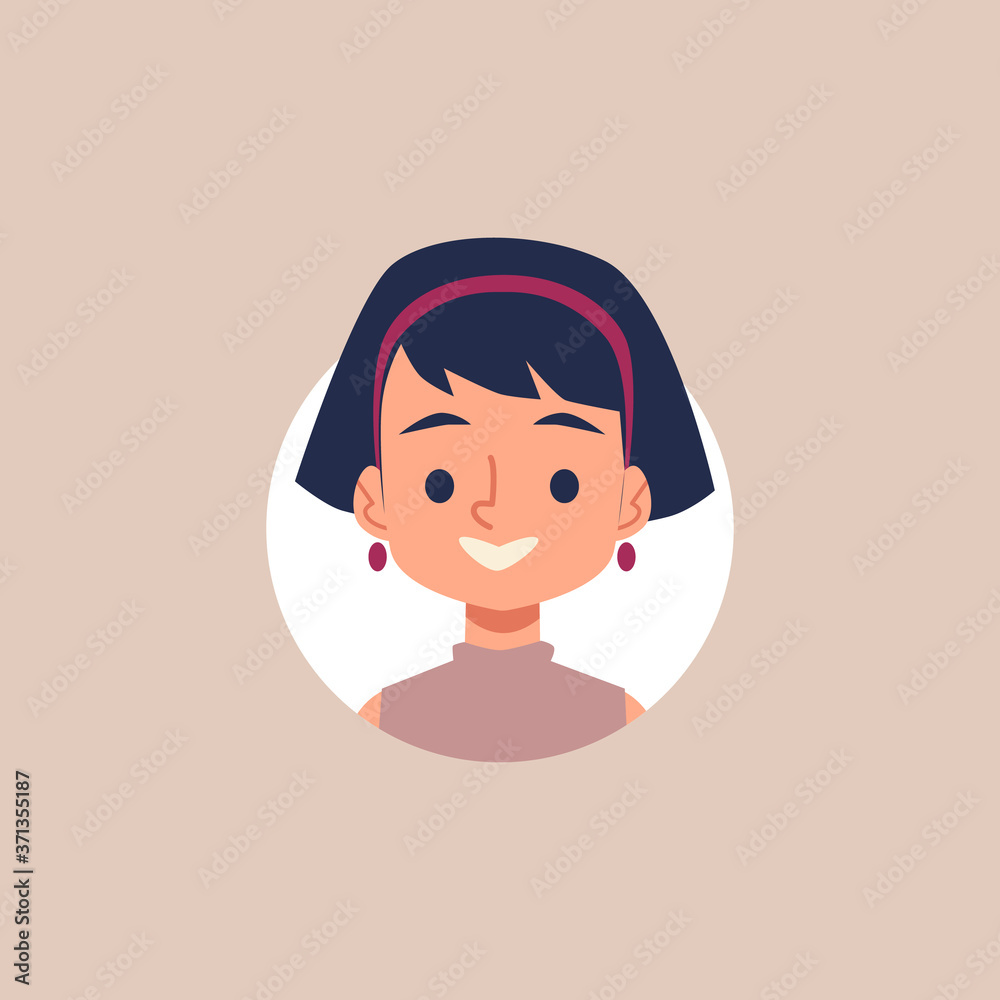 Flat cartoon girl user icon portrait inside circle frame Flat cartoon girl user icon portrait inside circle frame