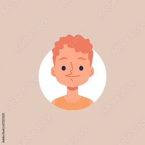 Happy cartoon boy portrait - little kid with curly ginger hair smiling