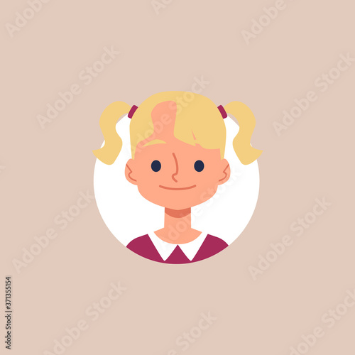 Blonde caucasian girl cartoon avatar face, flat vector illustration isolated.